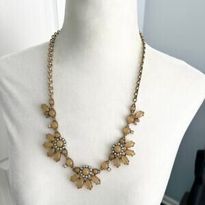 J.Crew Rhinestone Studded Yellow Floral BIb Necklace on a Gold Tone Chain